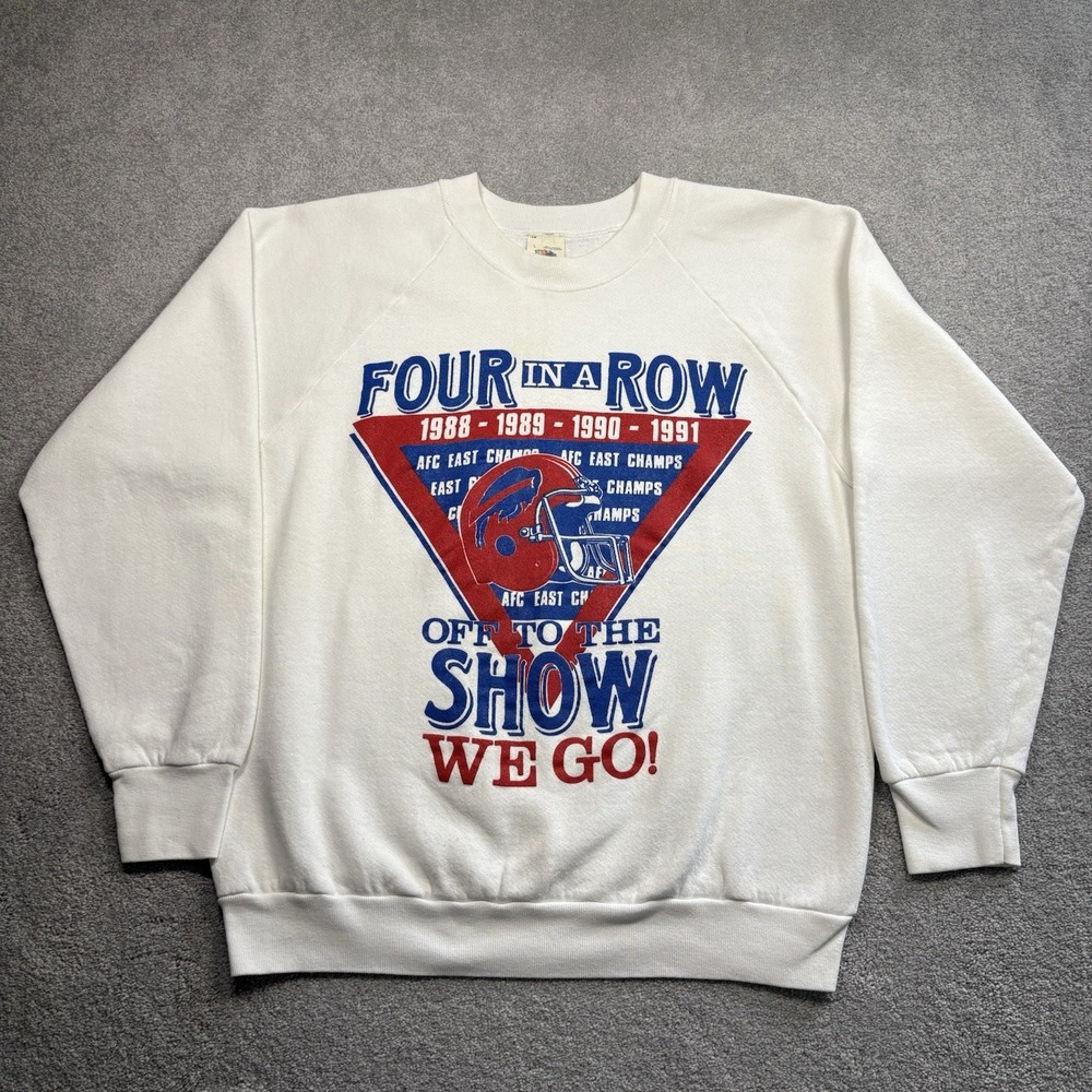 Buffalo Bills 1991 AFC East Champs White Crew Neck Sweatshirt L USA FOL Vintage